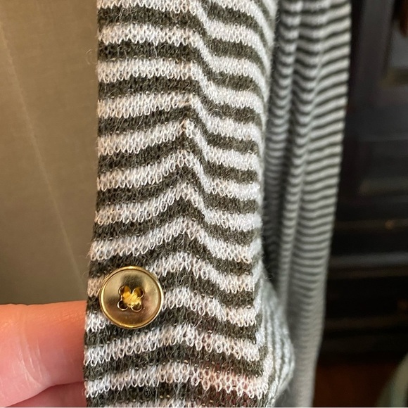 The Loft Thin Knit striped plus size duster cardigan. Sage green & cream. - Picture 8 of 13